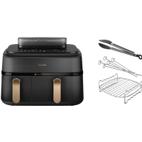 Koop Philips 5000 Series Dual Basket NA552/00 + Dubbellaagse kookset - 6151122496425