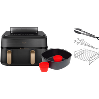 Koop Philips 5000 Series Dual Basket NA552/00 + Dubbellaagse kookset + Bakmeesterset - 6151122497453